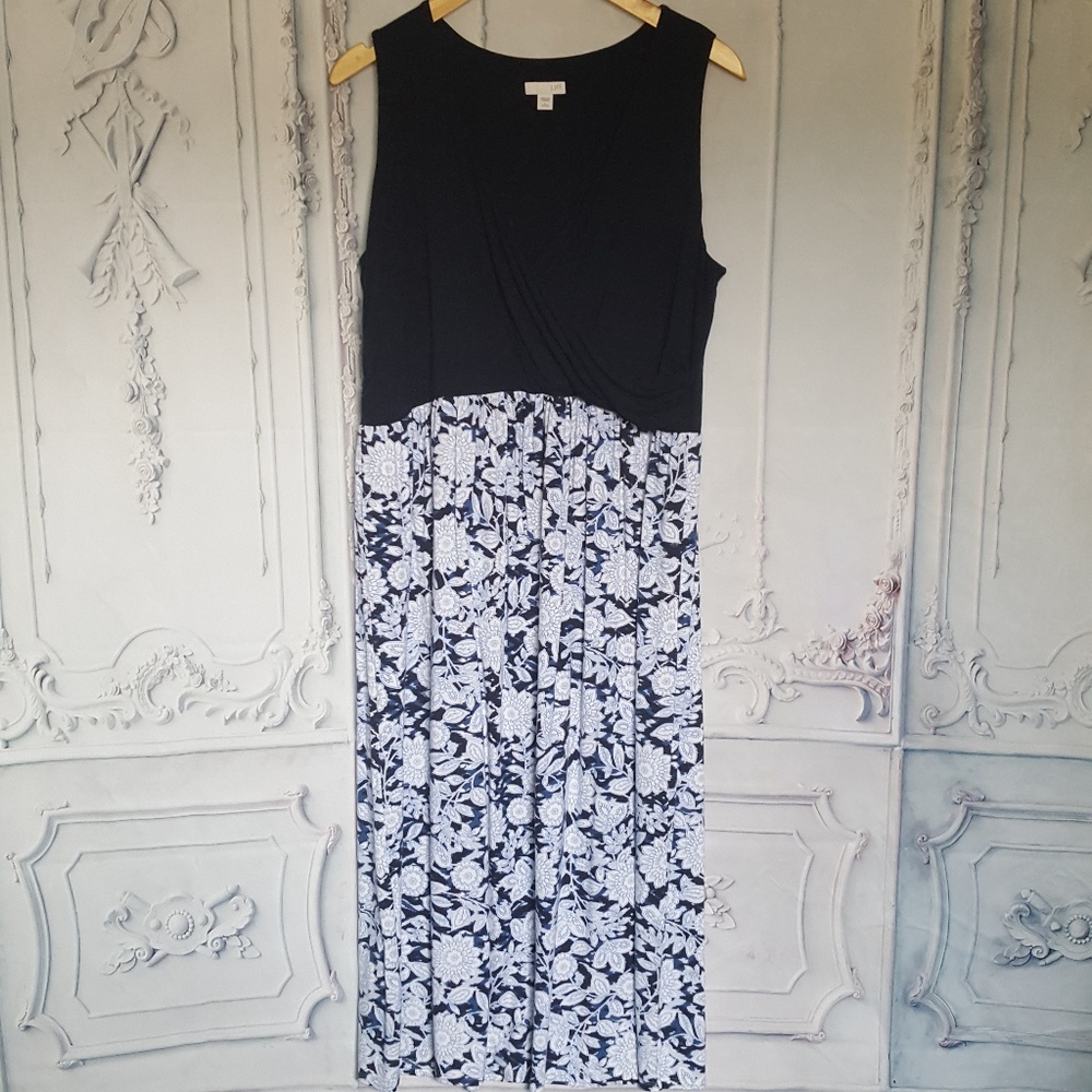 J.Jill Sleeveless Blue Printed Dress Large Petite